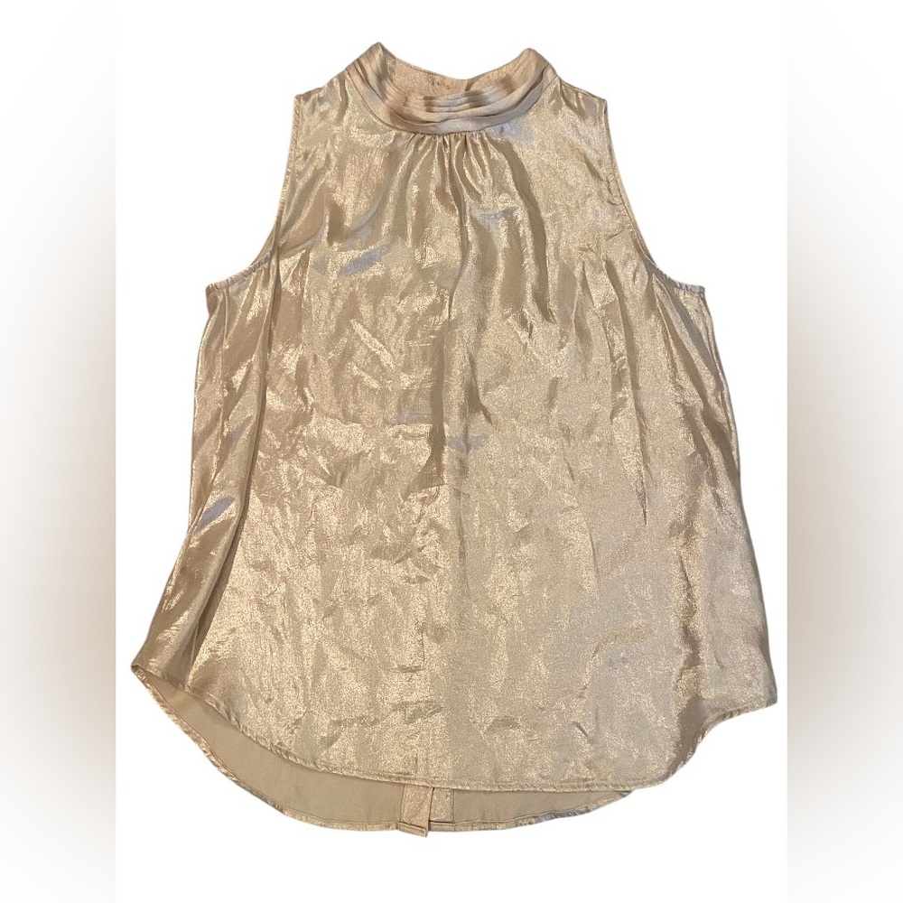 Anthropologie Metallic Champagne High-Neck Sleeveless Tank